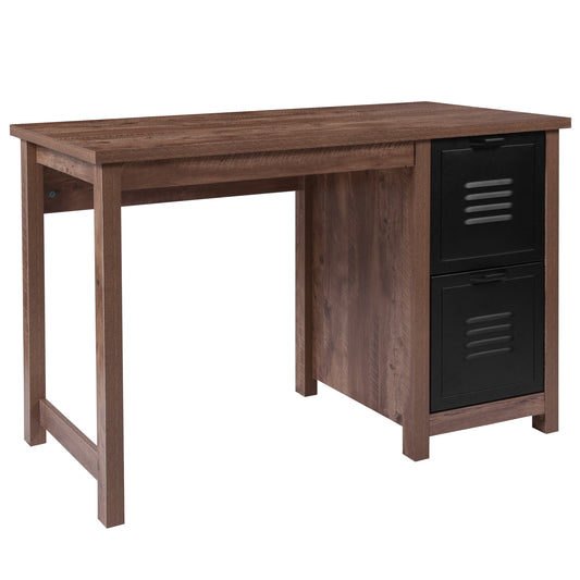 New Lancaster Collection Crosscut Oak Wood Grain Finish Computer Desk with Metal Drawers Crosscut Oak NAN-JN-21736T-GG