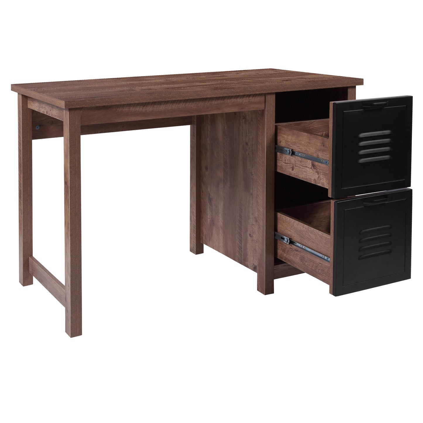 New Lancaster Collection Crosscut Oak Wood Grain Finish Computer Desk with Metal Drawers Crosscut Oak