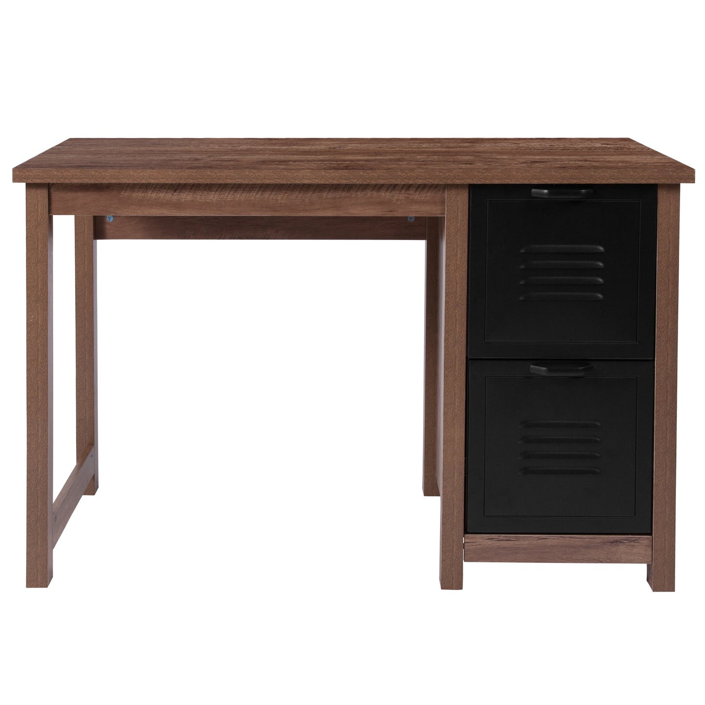 New Lancaster Collection Crosscut Oak Wood Grain Finish Computer Desk with Metal Drawers Crosscut Oak