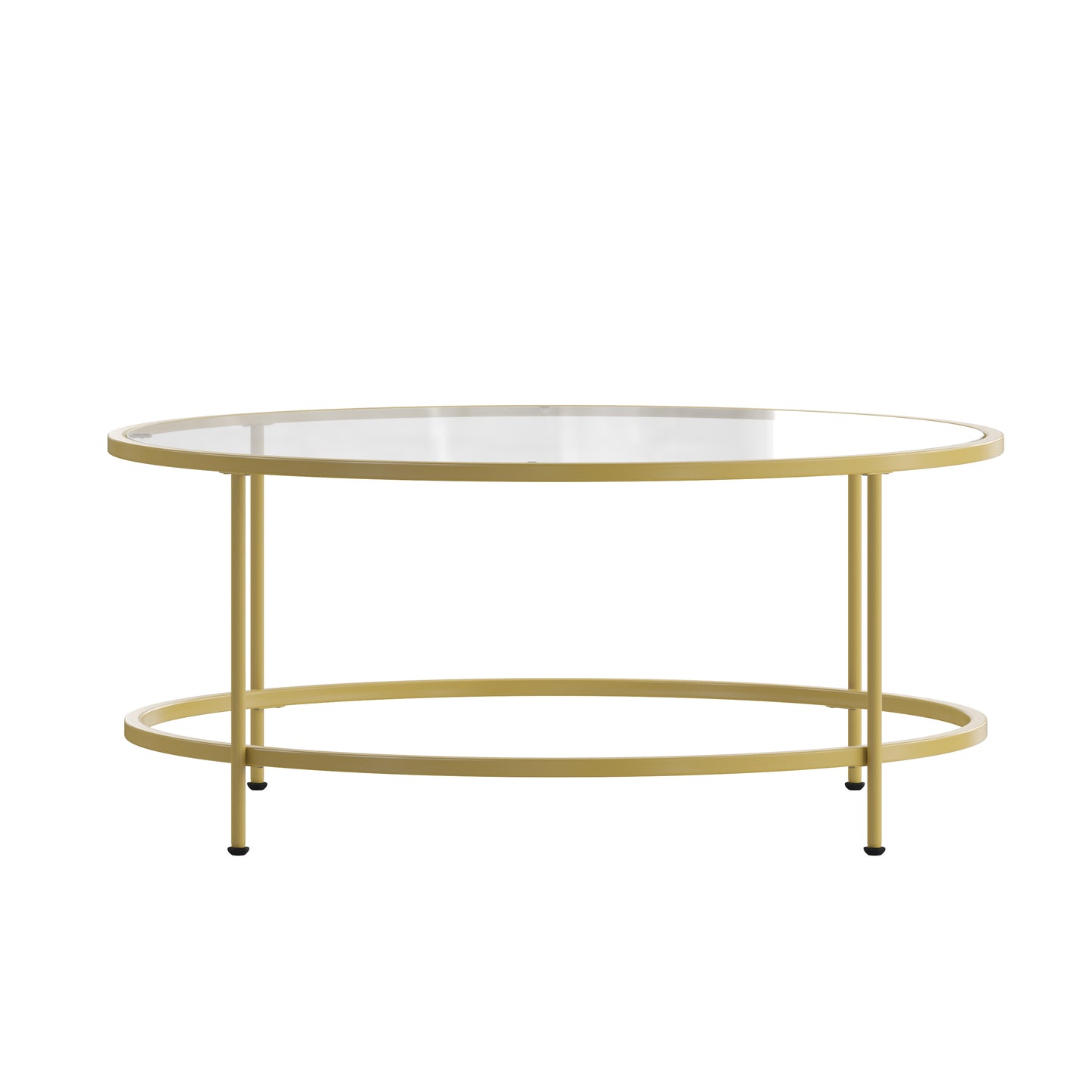 Astoria Collection Round Coffee Table - Modern Clear Glass Coffee Table with Brushed Gold Frame Clear Top/Brushed Gold Frame