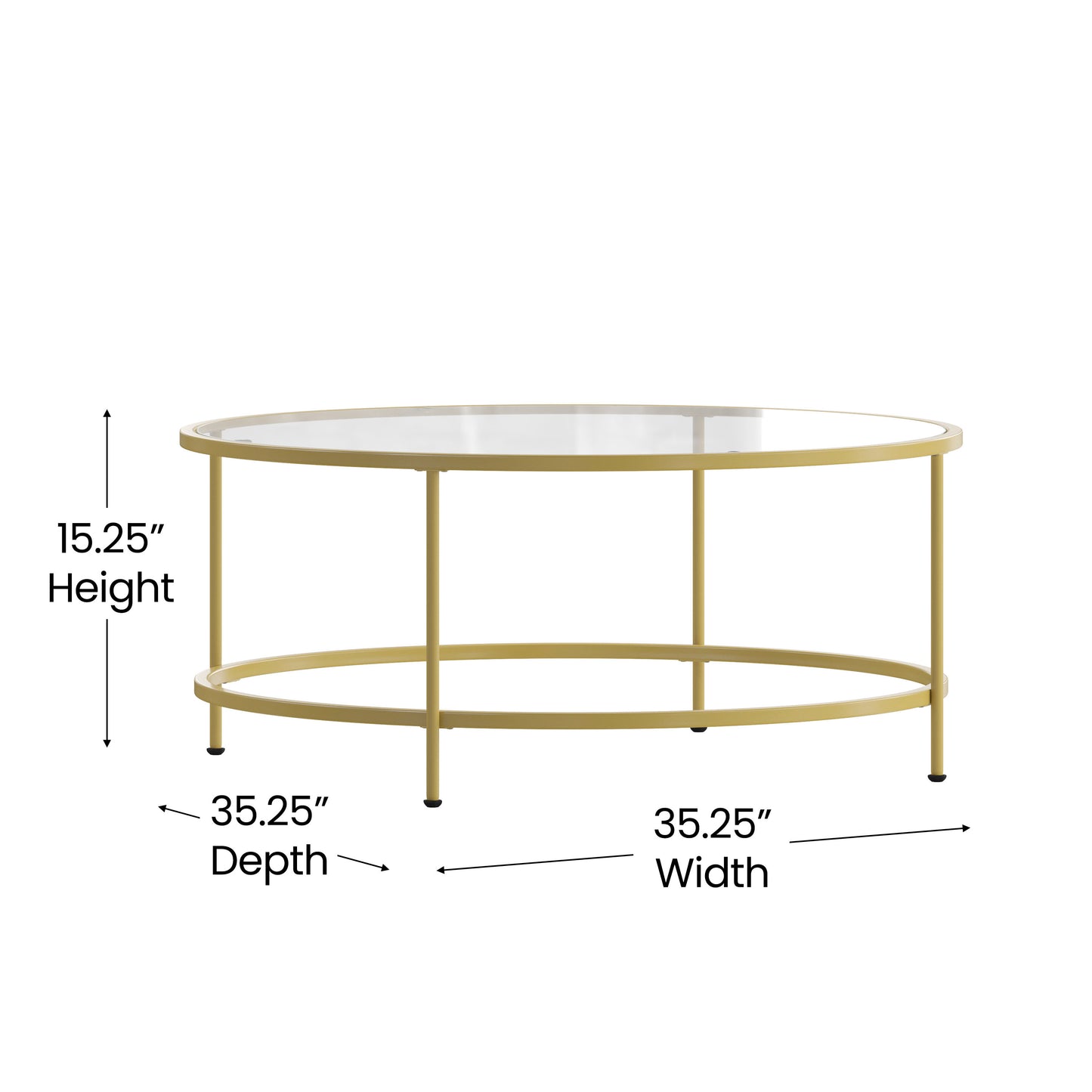 Astoria Collection Round Coffee Table - Modern Clear Glass Coffee Table with Brushed Gold Frame Clear Top/Brushed Gold Frame