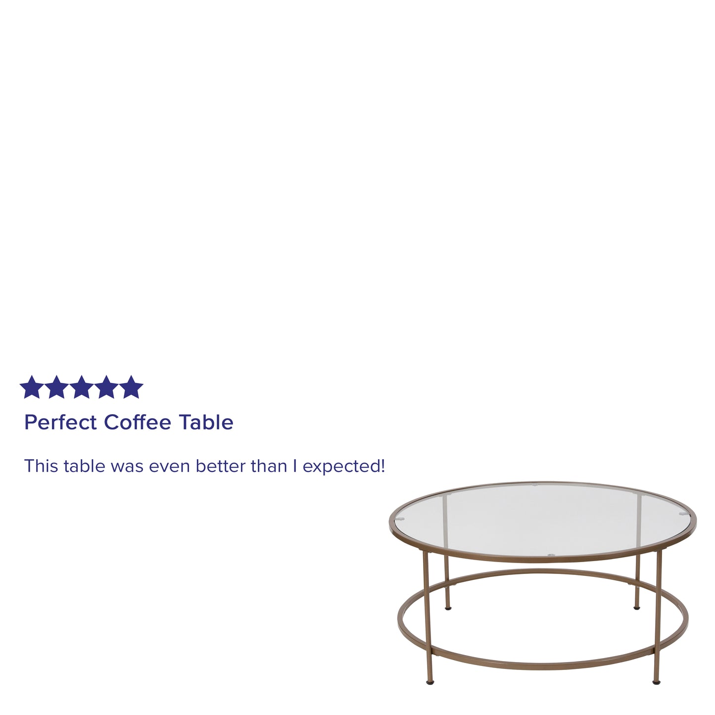 Astoria Collection Round Coffee Table - Modern Clear Glass Coffee Table with Brushed Gold Frame Clear Top/Brushed Gold Frame