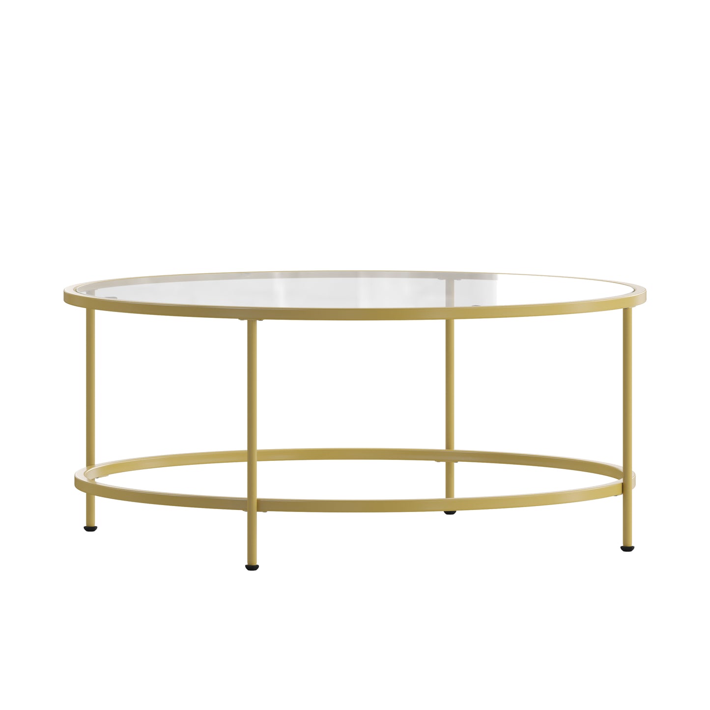 Astoria Collection Round Coffee Table - Modern Clear Glass Coffee Table with Brushed Gold Frame Clear Top/Brushed Gold Frame