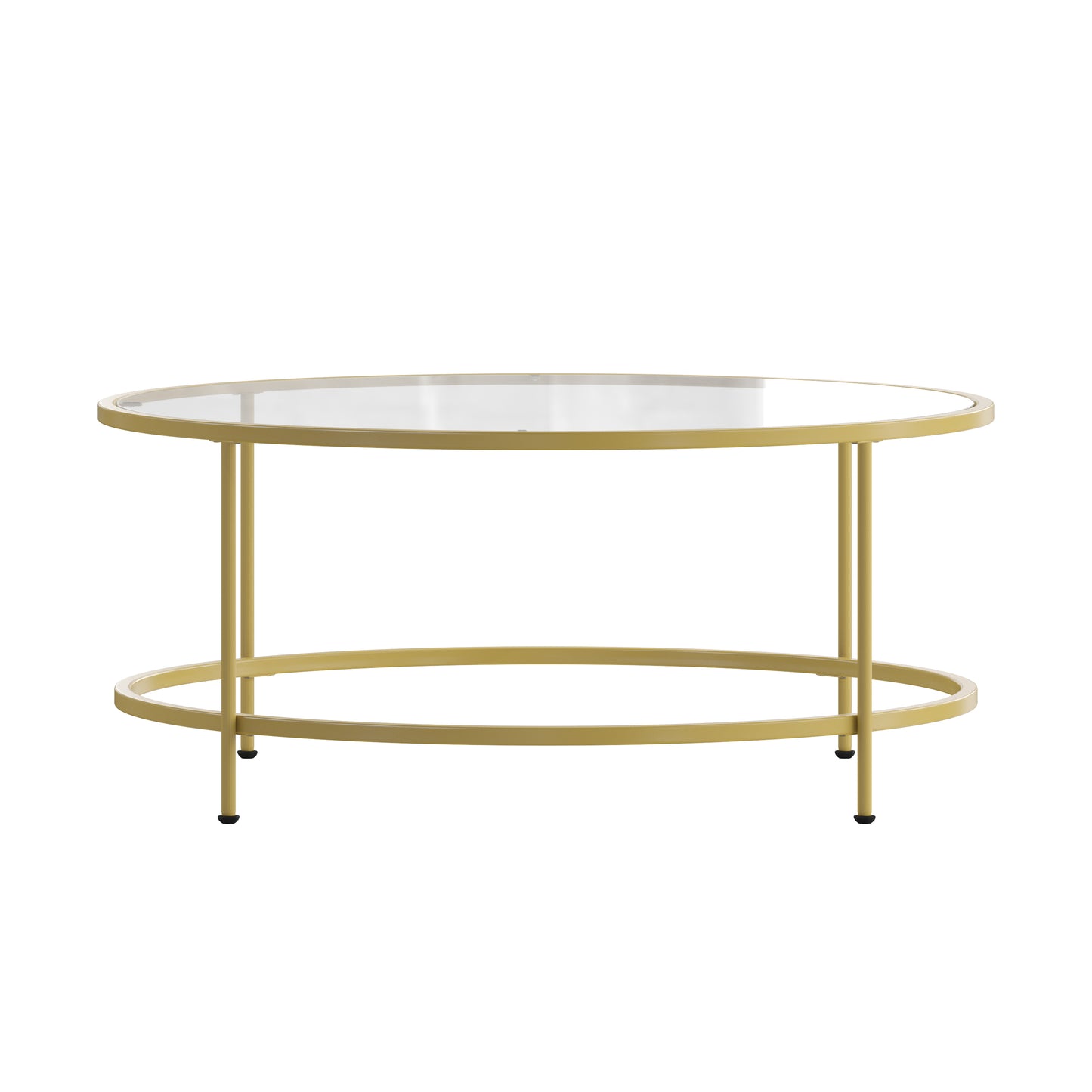 Astoria Collection Round Coffee Table - Modern Clear Glass Coffee Table with Brushed Gold Frame Clear Top/Brushed Gold Frame