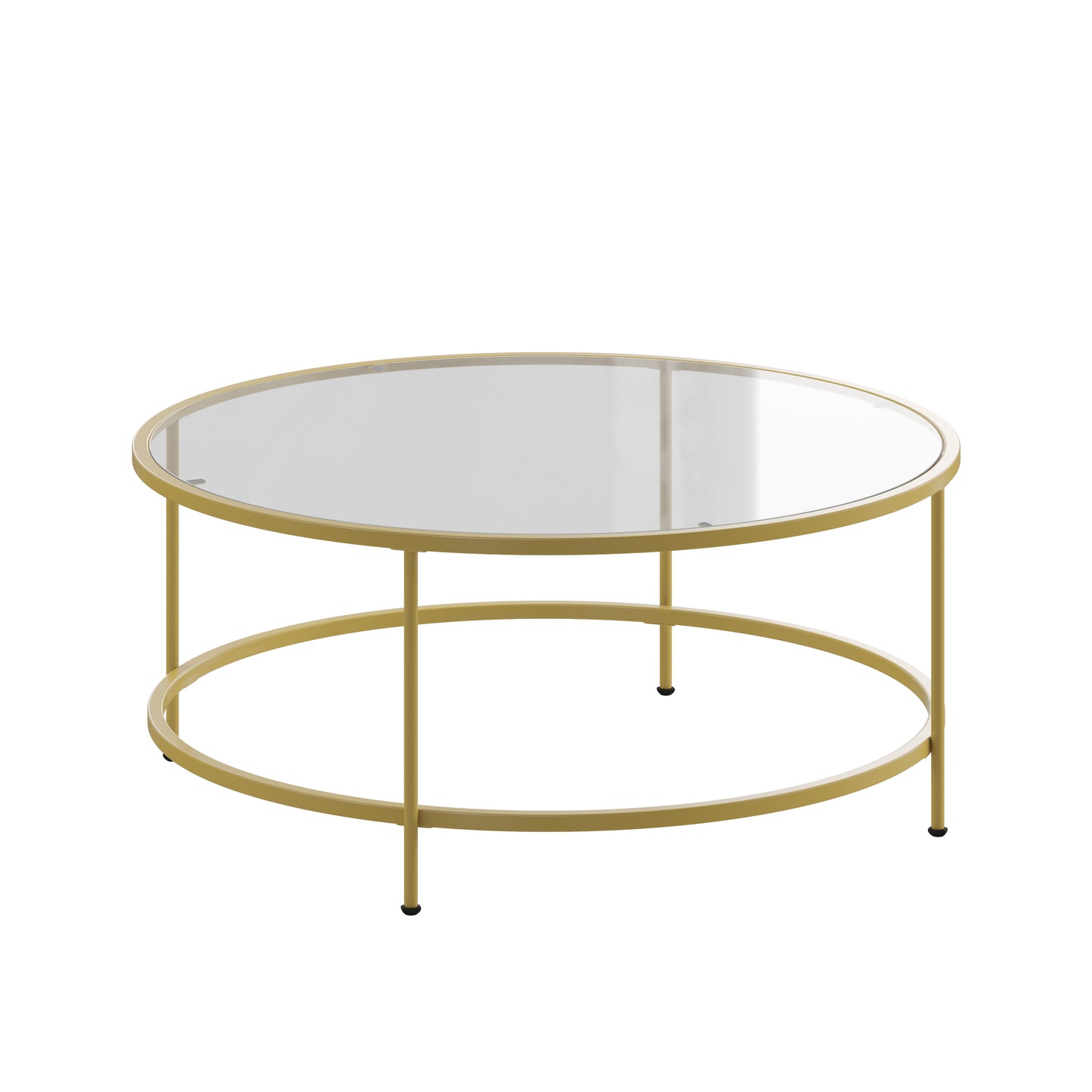 Astoria Collection Round Coffee Table - Modern Clear Glass Coffee Table with Brushed Gold Frame Clear Top/Brushed Gold Frame