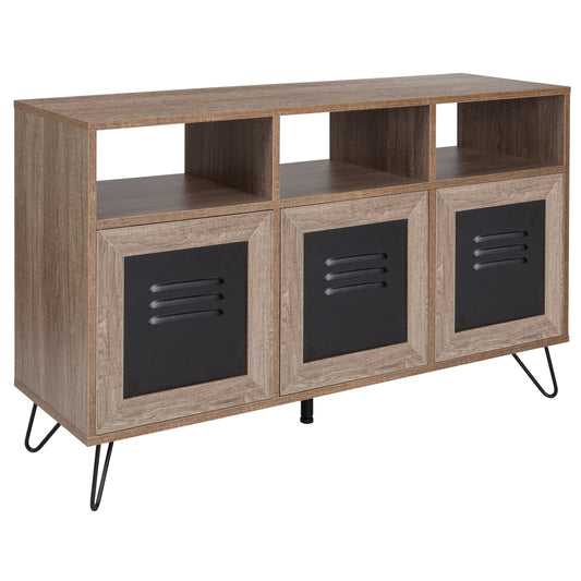 Woodridge Collection 44"W 3 Shelf Storage Console/Cabinet with Metal Doors in Rustic Wood Grain Finish Rustic NAN-JN-21804CT-3-GG