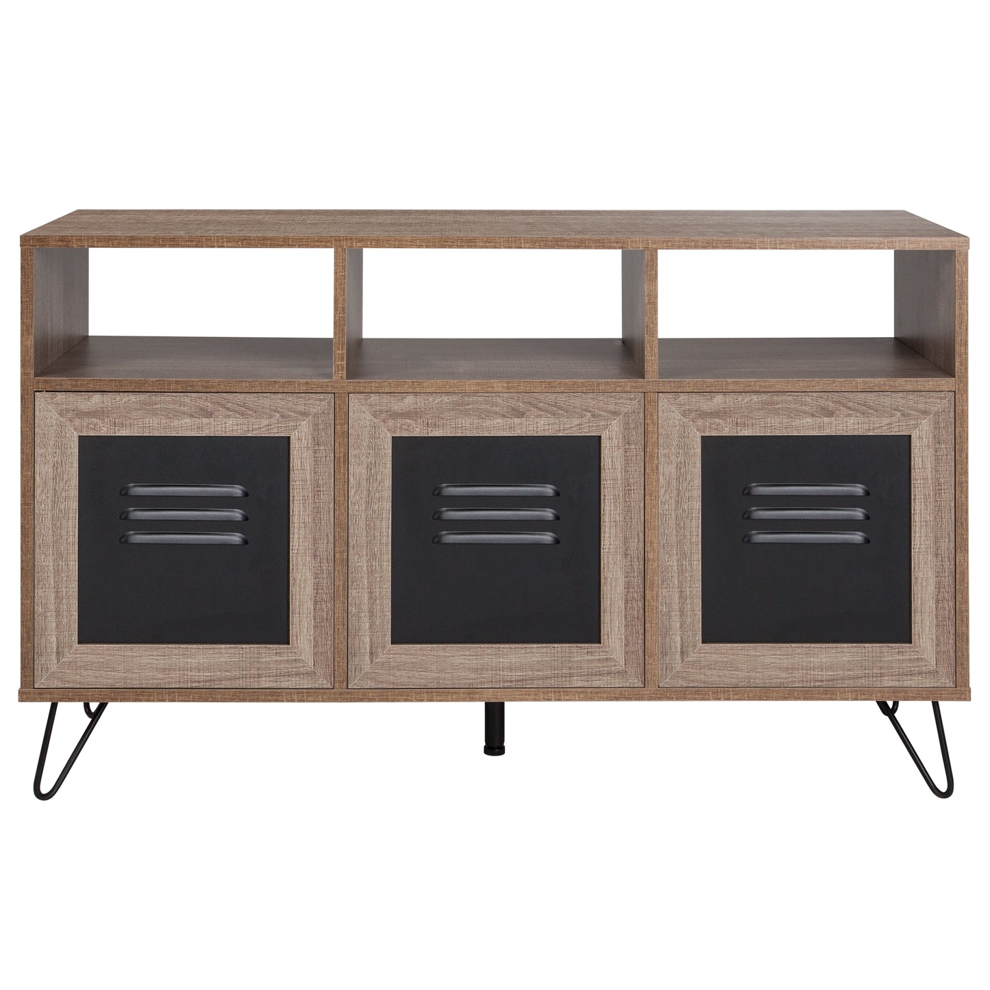 Woodridge Collection 44"W 3 Shelf Storage Console/Cabinet with Metal Doors in Rustic Wood Grain Finish Rustic