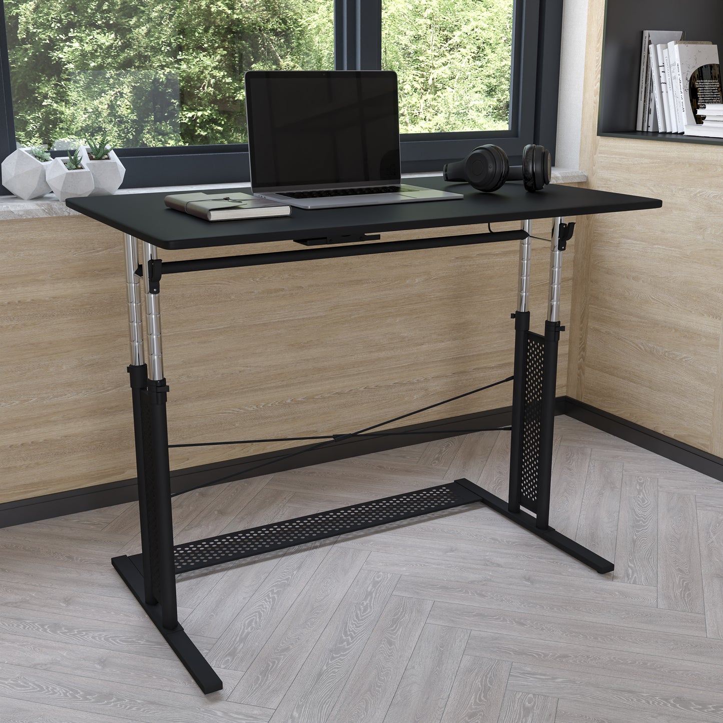 Fairway Height Adjustable (27.25-35.75"H) Sit to Stand Home Office Desk - Black Black