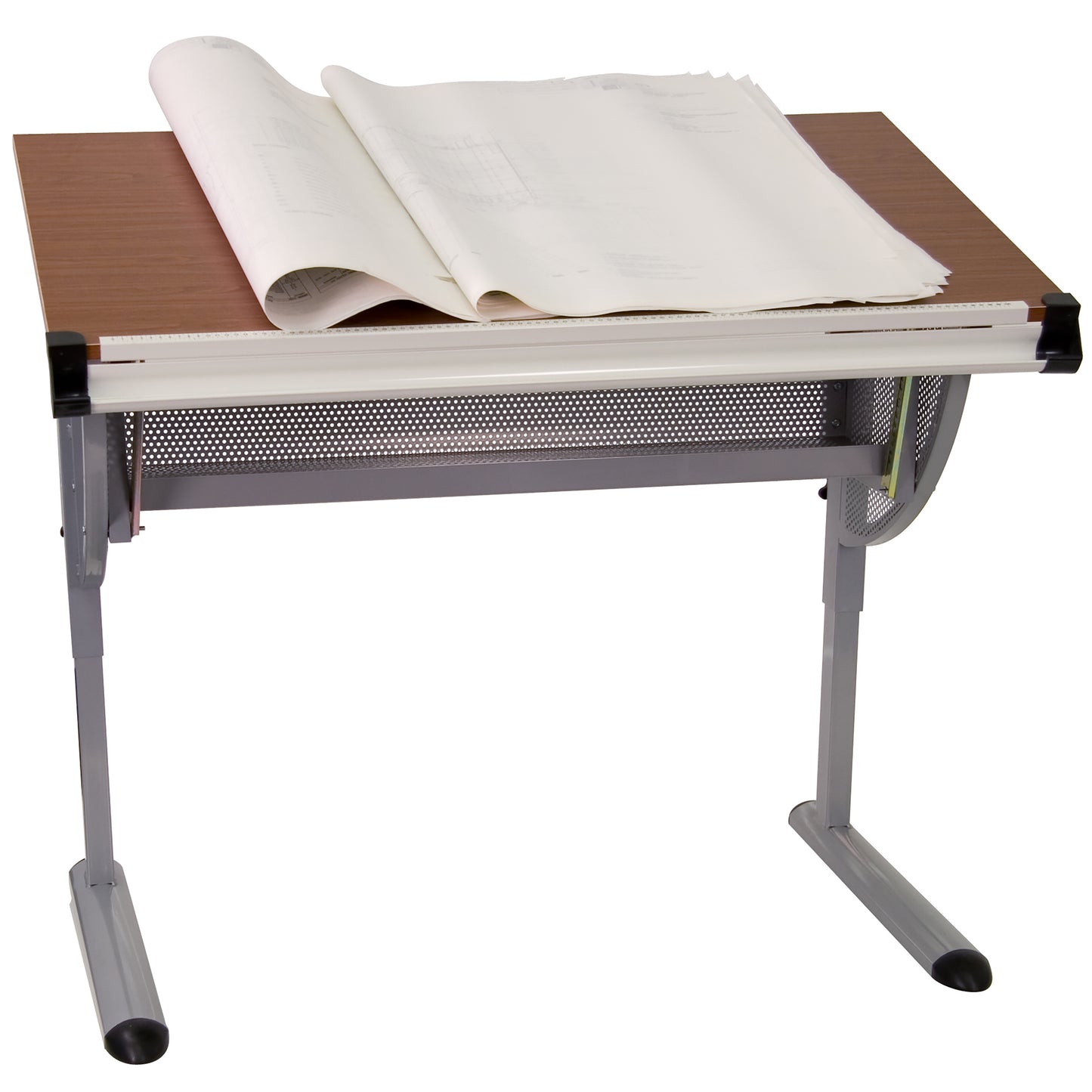 Berkley Adjustable Drawing and Drafting Table with Pewter Frame Cherry NAN-JN-2433-GG