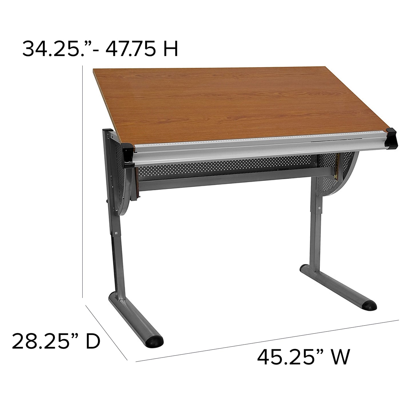 Berkley Adjustable Drawing and Drafting Table with Pewter Frame Cherry NAN-JN-2433-GG
