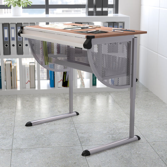 Berkley Adjustable Drawing and Drafting Table with Pewter Frame Cherry