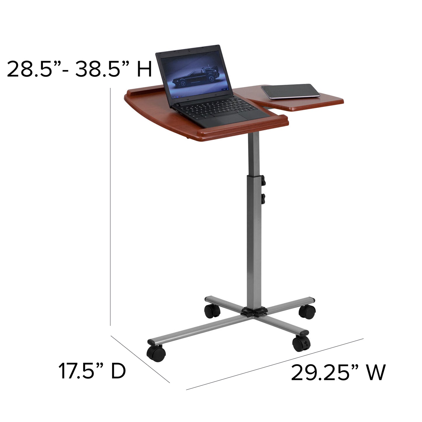 Dunbar Angle and Height Adjustable Mobile Laptop Computer Table with Cherry Top Cherry NAN-JN-2762-GG