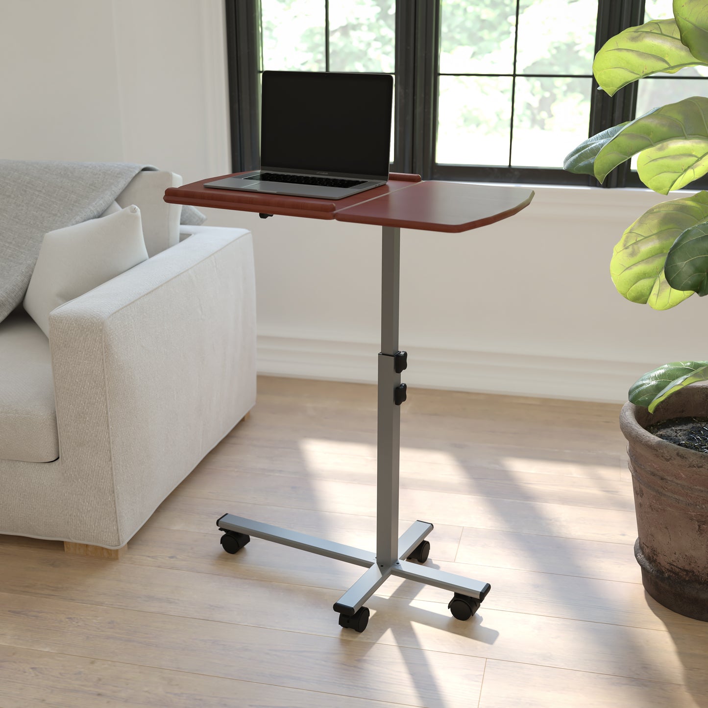 Dunbar Angle and Height Adjustable Mobile Laptop Computer Table with Cherry Top Cherry NAN-JN-2762-GG
