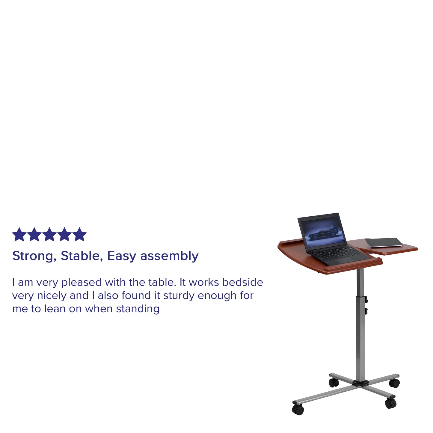 Dunbar Angle and Height Adjustable Mobile Laptop Computer Table with Cherry Top Cherry NAN-JN-2762-GG
