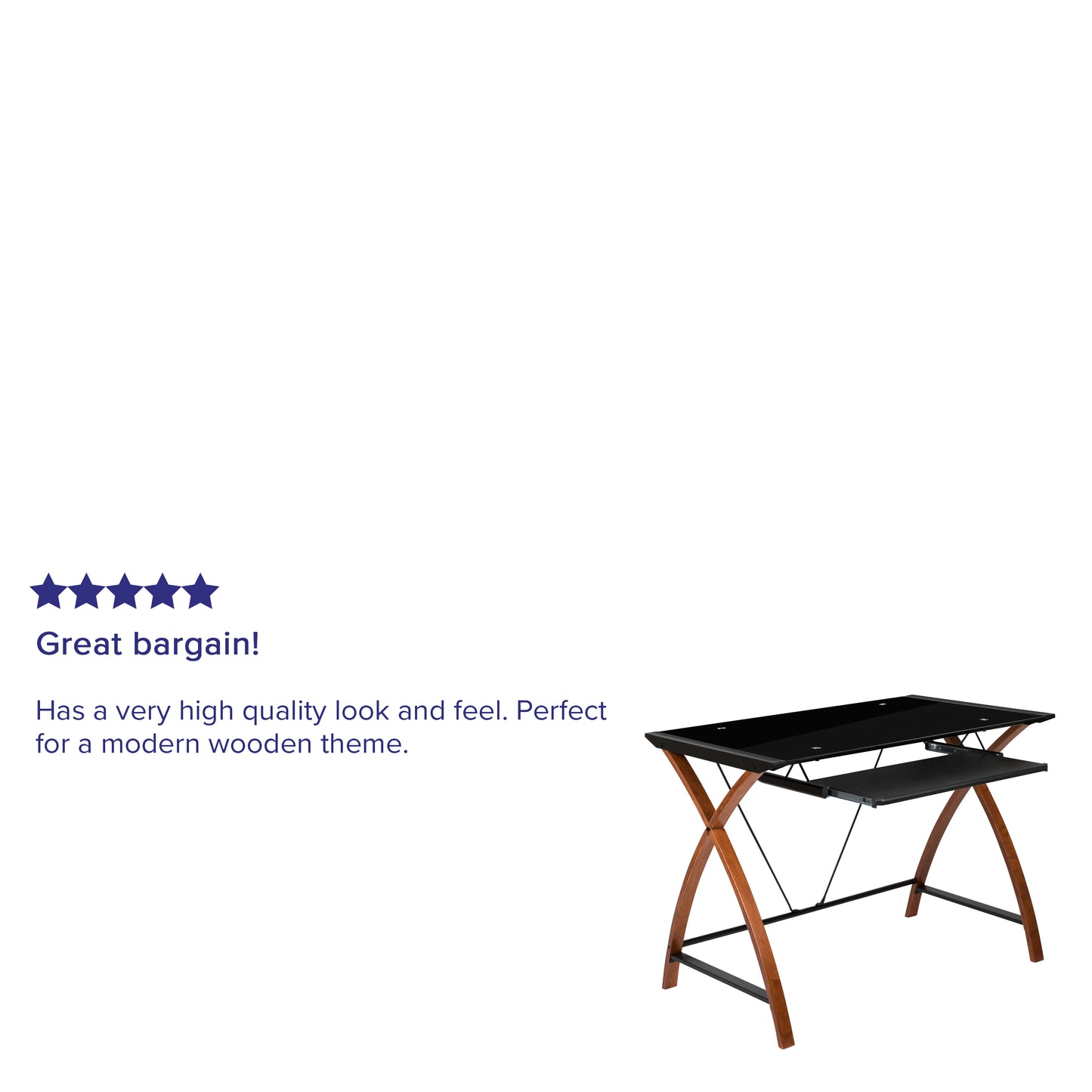 Jude Black Glass Computer Desk with Pull-Out Keyboard Tray and Crisscross Frame Black Top/Cherry Frame