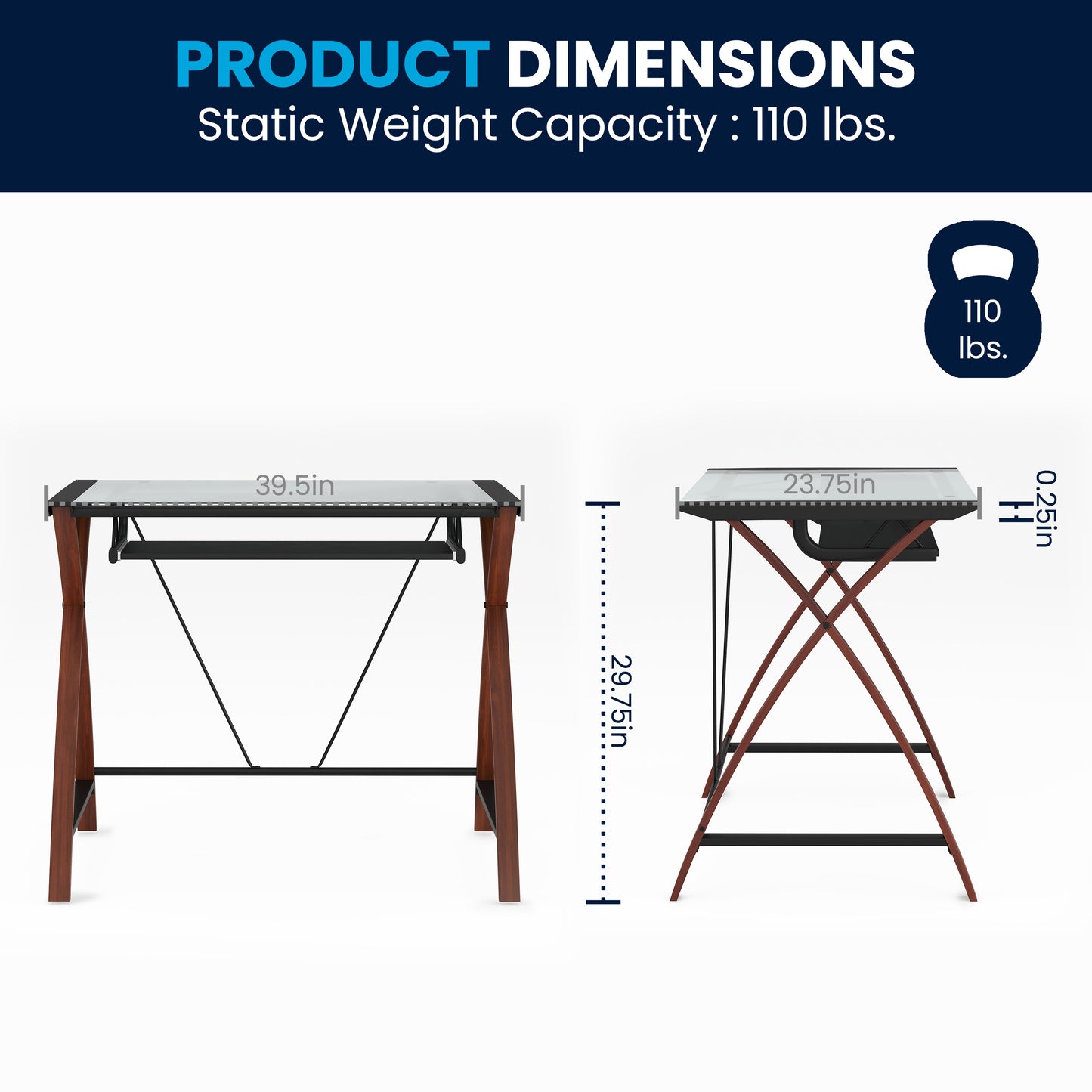 Jude Glass Computer Desk with Pull-Out Keyboard Tray and Crisscross Frame Clear Top/Cherry Frame