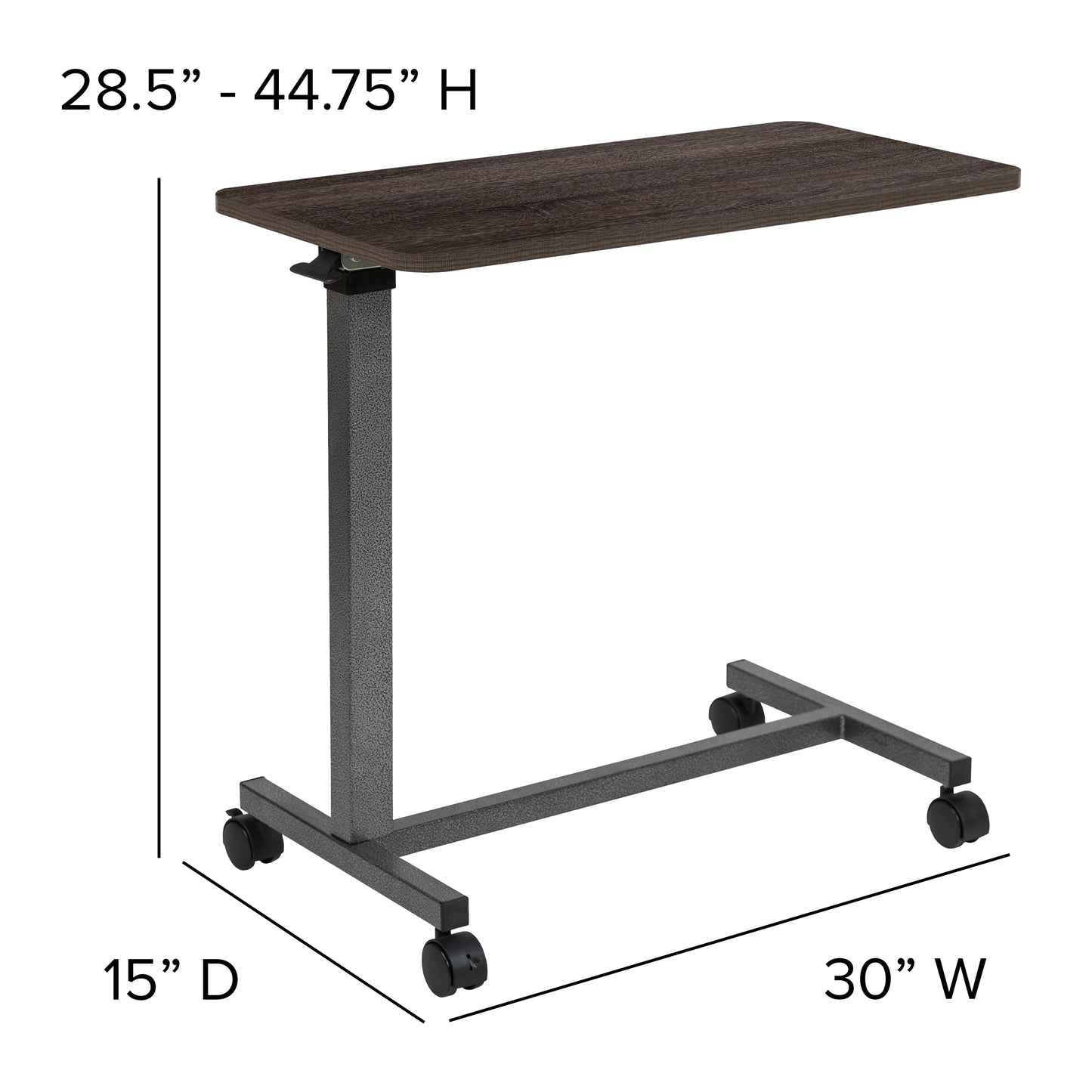 Fenwick Adjustable Overbed Table with Wheels for Home and Hospital Oak