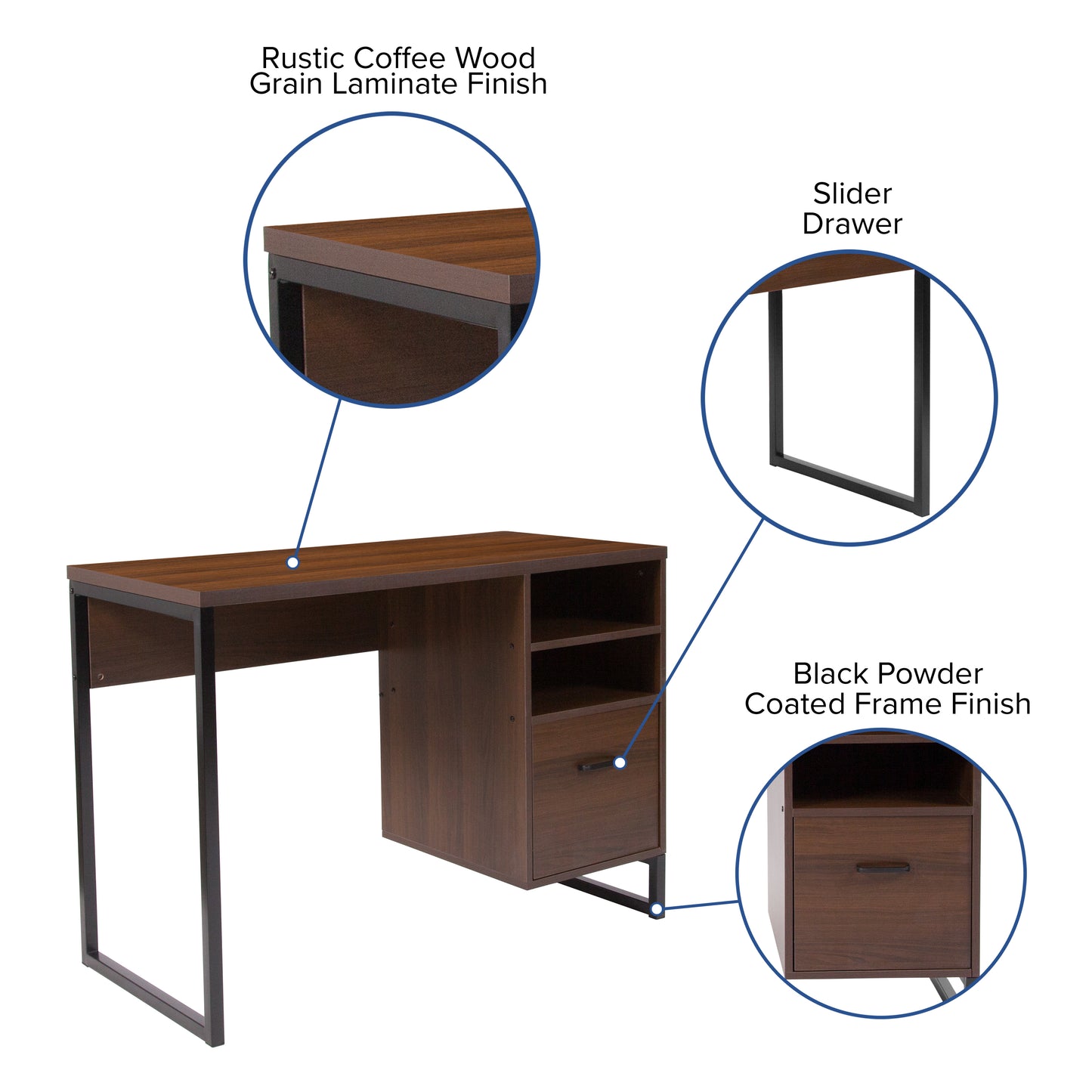 Northbrook Rustic Coffee Wood Grain Finish Computer Desk with Black Metal Frame Rustic NAN-NJ-HD10168-GG
