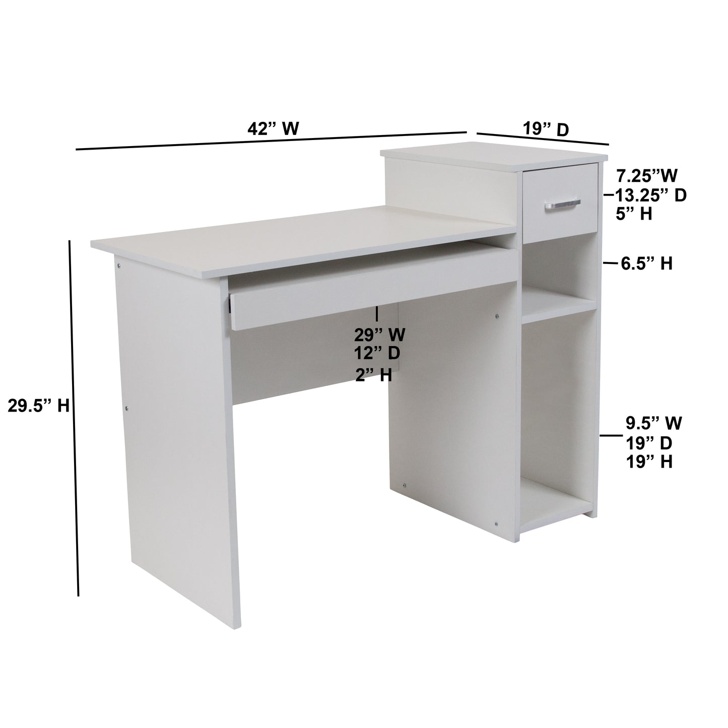 Highland Park White Computer Desk with Shelves and Drawer White