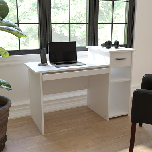 Highland Park White Computer Desk with Shelves and Drawer White NAN-NJ-HD3518-W-GG