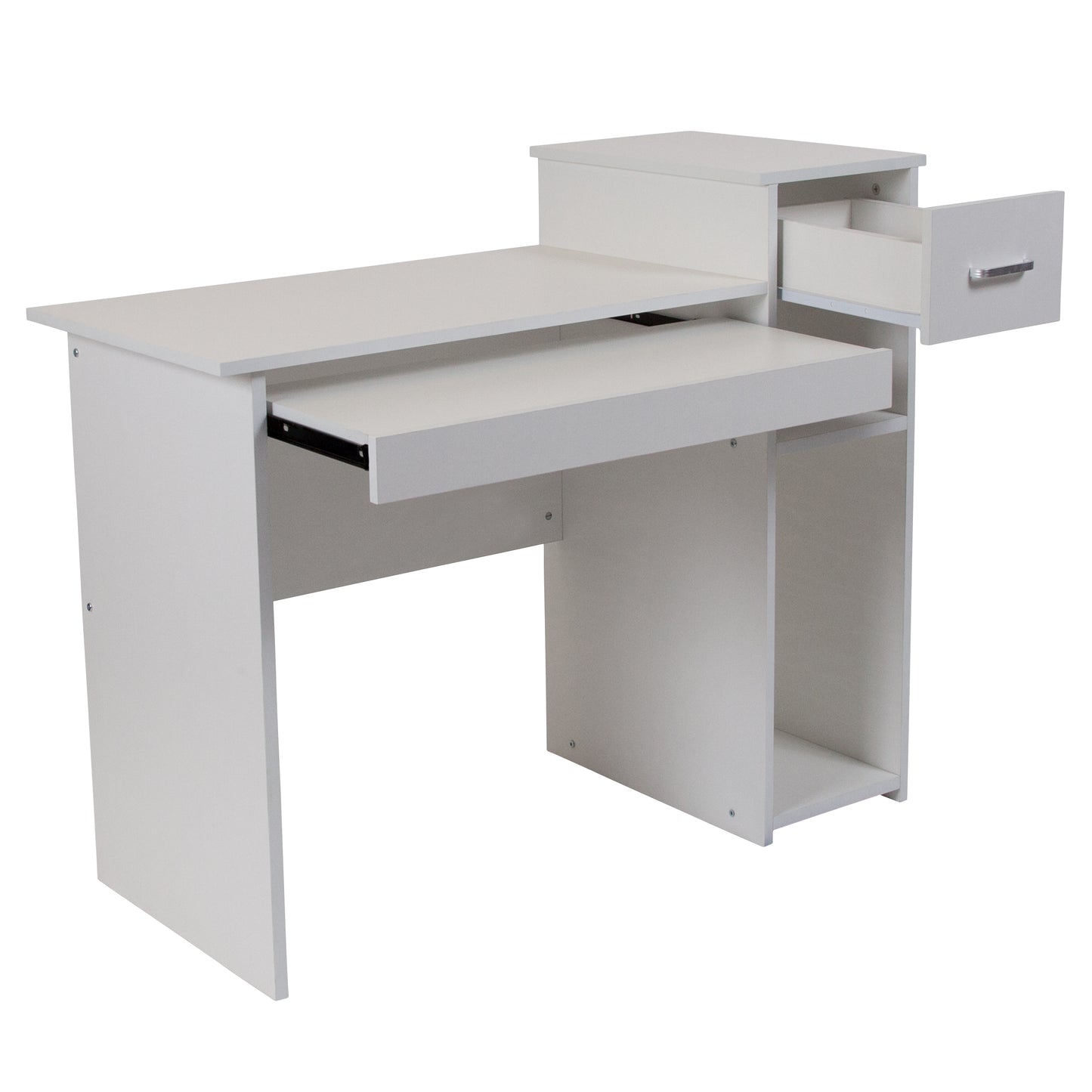Highland Park White Computer Desk with Shelves and Drawer White