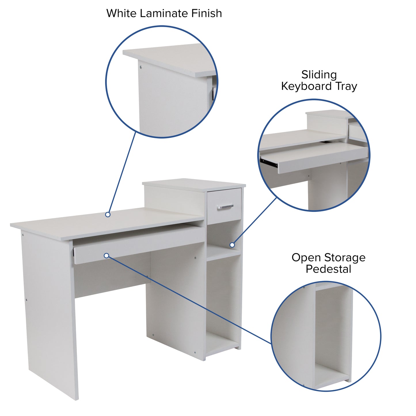 Highland Park White Computer Desk with Shelves and Drawer White