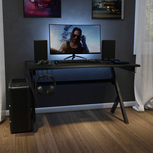 Duncan Gaming Desk 45.25" x 29" Computer Table Gamer Workstation with Headphone Holder and 2 Cable Management Holes Black NAN-NJ-TG-D1904-GG
