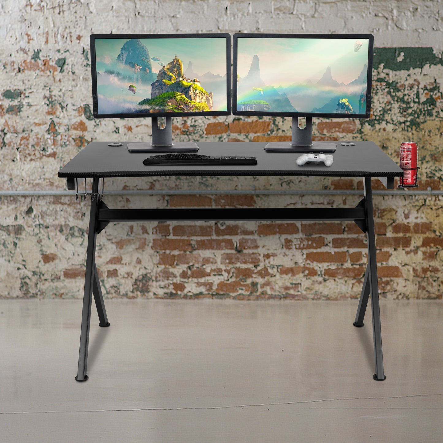 Duncan Gaming Desk 45.25" x 29" Computer Table Gamer Workstation with Headphone Holder and 2 Cable Management Holes Black