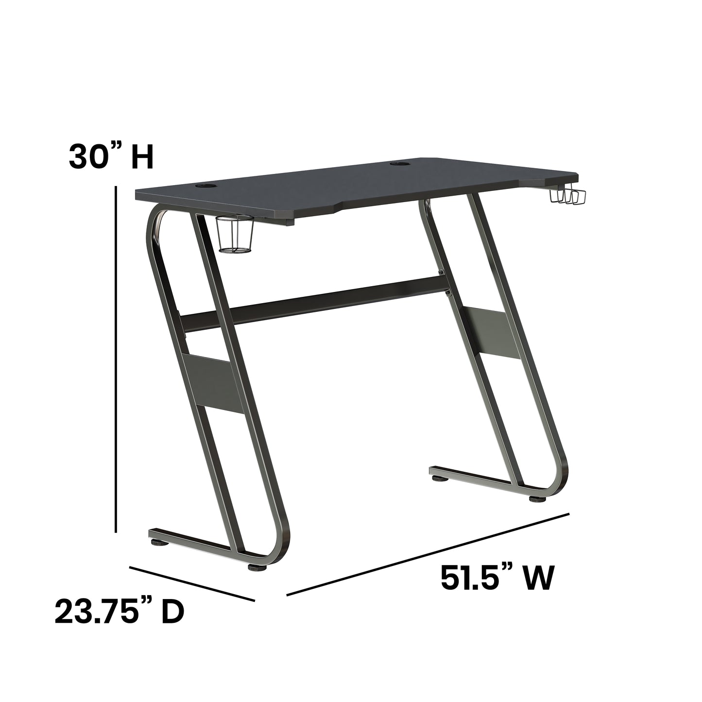 Fisher Black Gaming Ergonomic Desk with Cup Holder and Headphone Hook Black