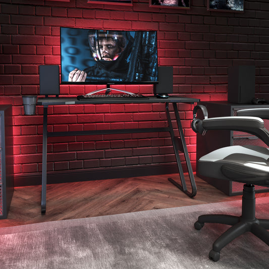Fisher Black Gaming Ergonomic Desk with Cup Holder and Headphone Hook Black NAN-RS-G1030-BK-GG