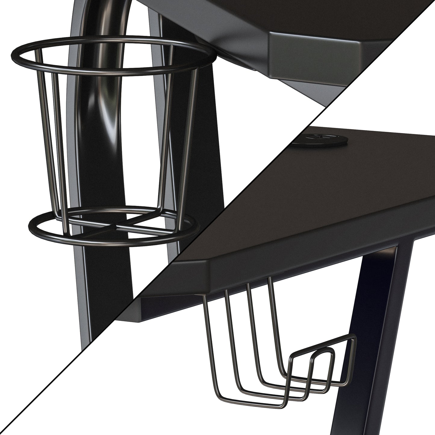 Fisher Black Gaming Ergonomic Desk with Cup Holder and Headphone Hook Black