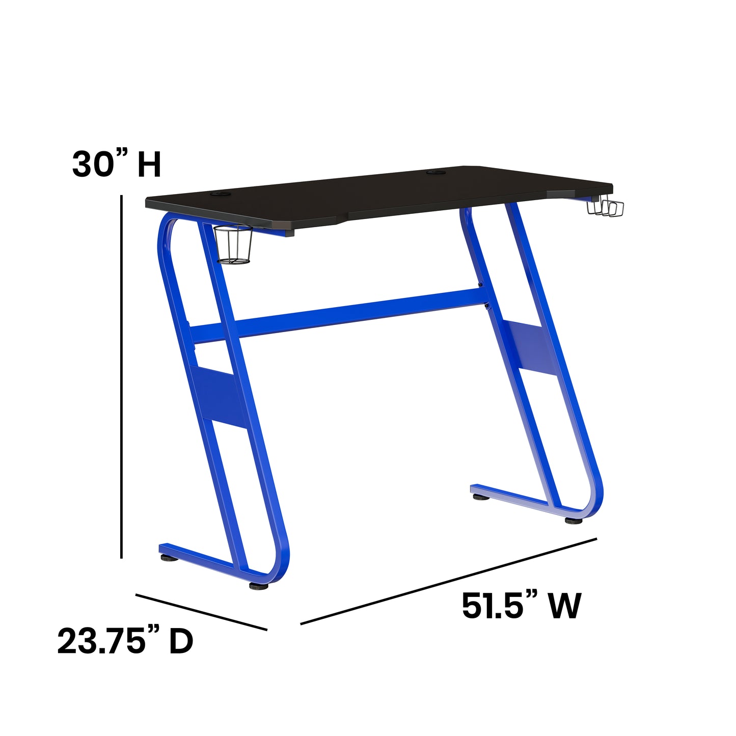 Fisher Blue Gaming Ergonomic Desk with Cup Holder and Headphone Hook Blue