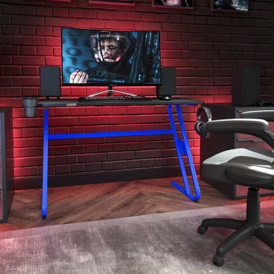 Fisher Blue Gaming Ergonomic Desk with Cup Holder and Headphone Hook Blue NAN-RS-G1030-BL-GG
