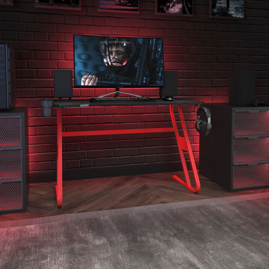 Fisher Red Gaming Ergonomic Desk with Cup Holder and Headphone Hook Red NAN-RS-G1030-RD-GG