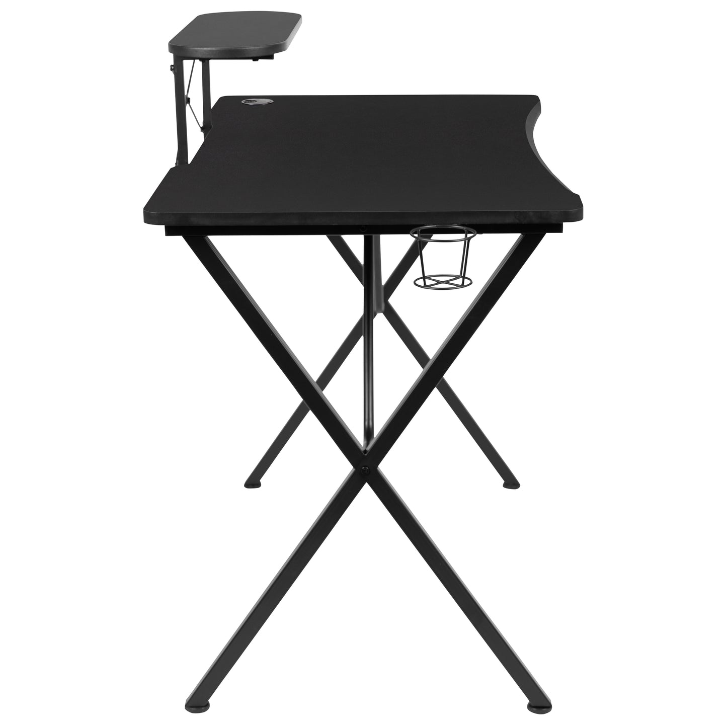 Mallot Black Gaming Desk with Cup Holder, Headphone Hook, and Monitor/Smartphone Stand Black Top/Black Frame