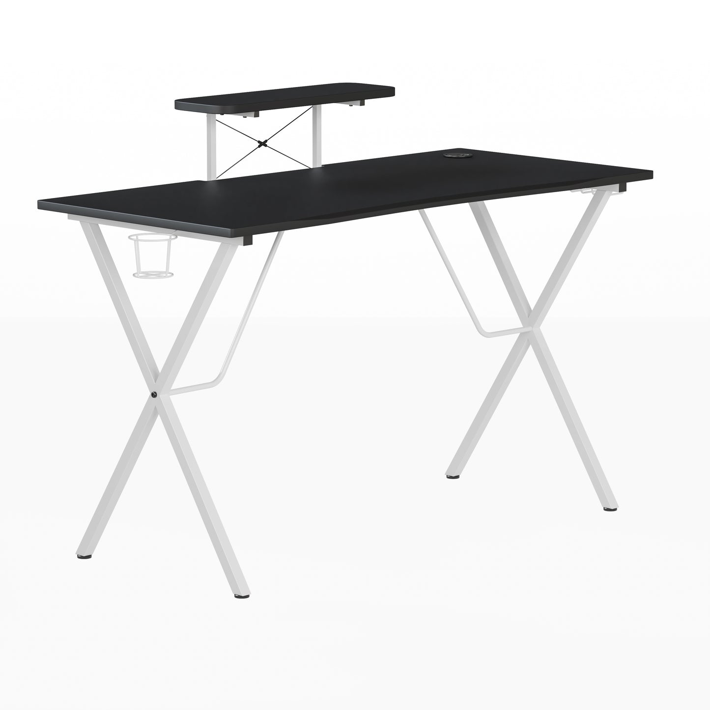 Mallot Black Gaming Desk and White Frame with Cup Holder, Headphone Hook, and Monitor/Smartphone Stand Black Top/White Frame