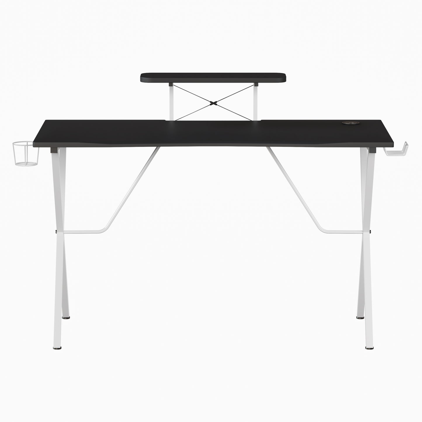 Mallot Black Gaming Desk and White Frame with Cup Holder, Headphone Hook, and Monitor/Smartphone Stand Black Top/White Frame