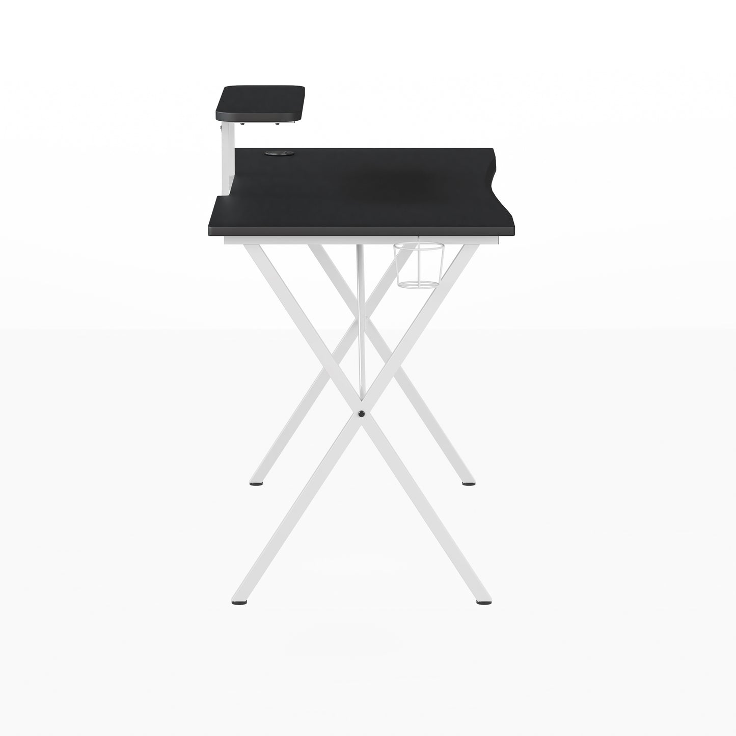 Mallot Black Gaming Desk and White Frame with Cup Holder, Headphone Hook, and Monitor/Smartphone Stand Black Top/White Frame