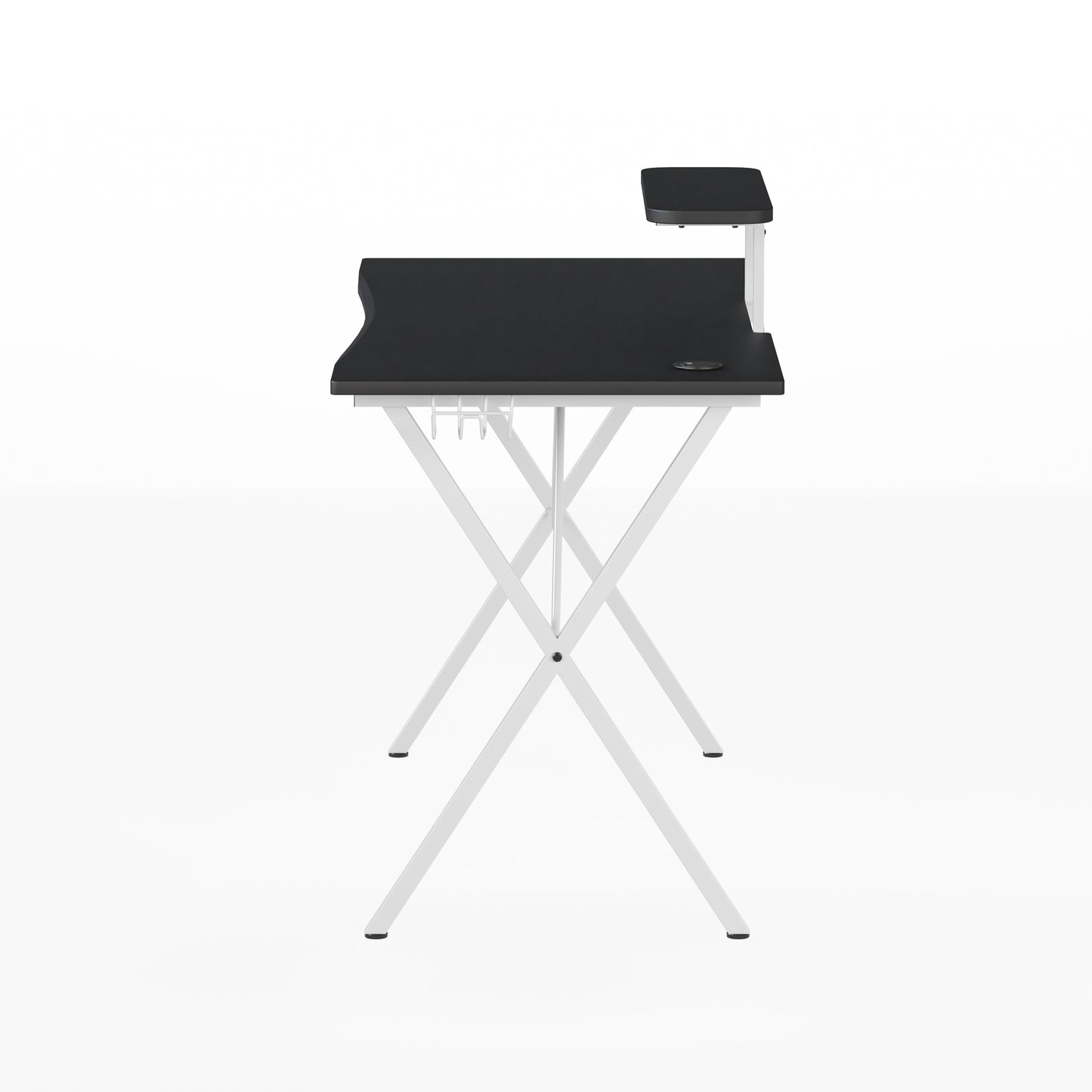 Mallot Black Gaming Desk and White Frame with Cup Holder, Headphone Hook, and Monitor/Smartphone Stand Black Top/White Frame