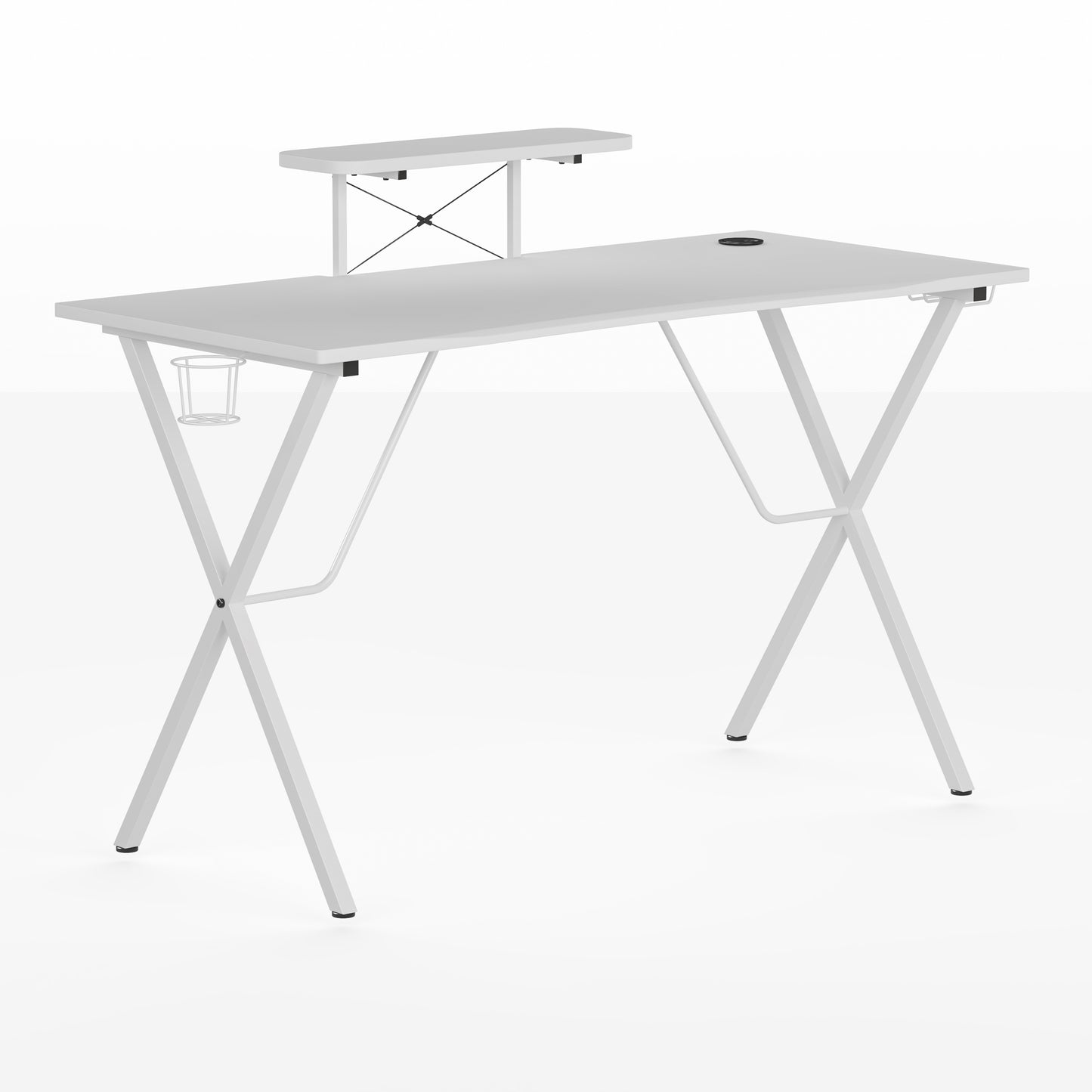 Mallot White Gaming Desk with Cup Holder, Headphone Hook, and Monitor/Smartphone Stand White Top/White Frame