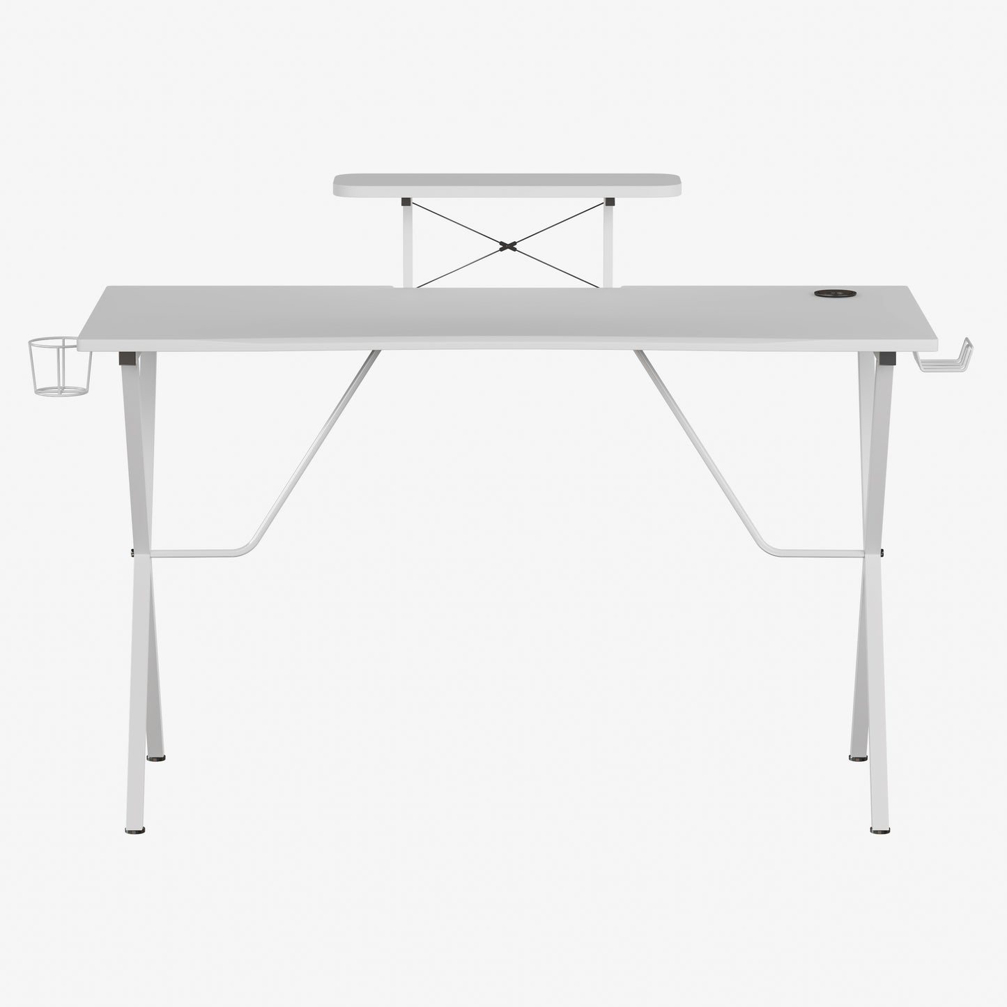 Mallot White Gaming Desk with Cup Holder, Headphone Hook, and Monitor/Smartphone Stand White Top/White Frame