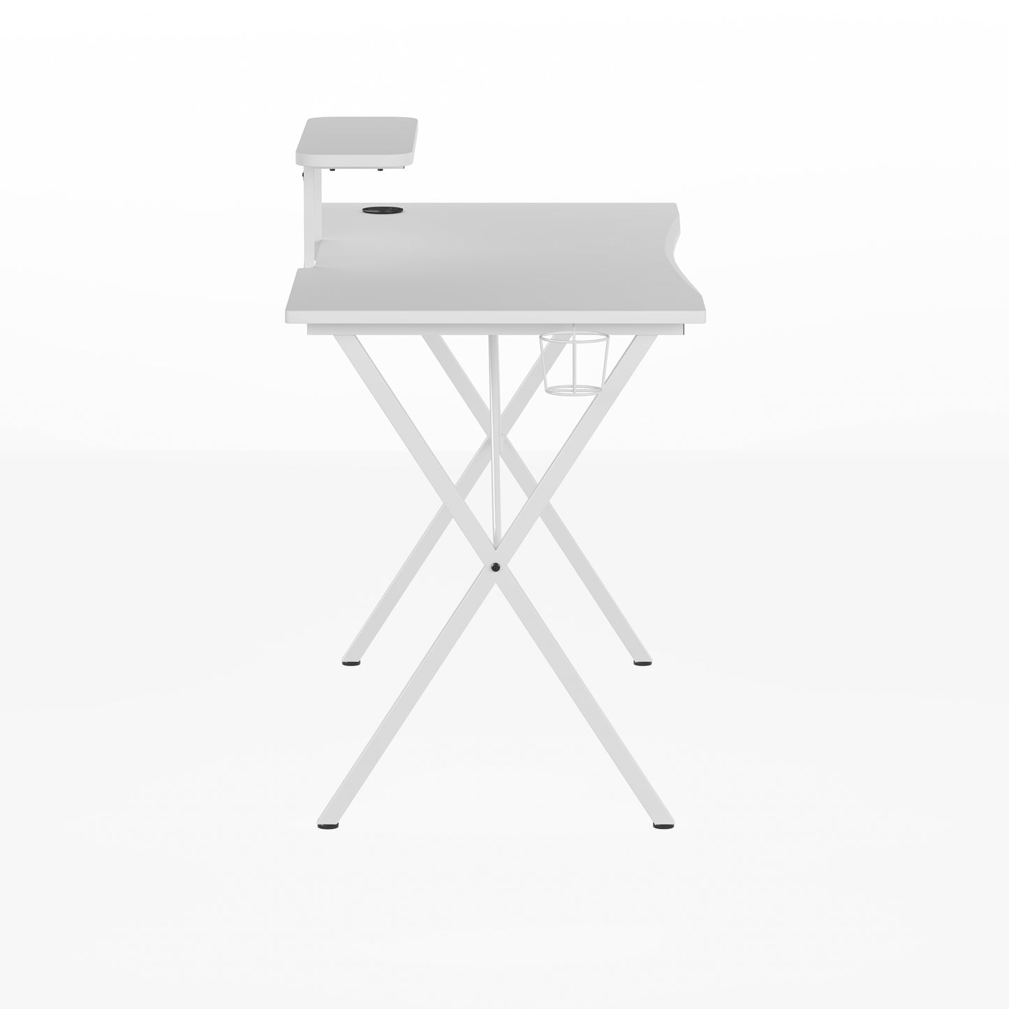 Mallot White Gaming Desk with Cup Holder, Headphone Hook, and Monitor/Smartphone Stand White Top/White Frame