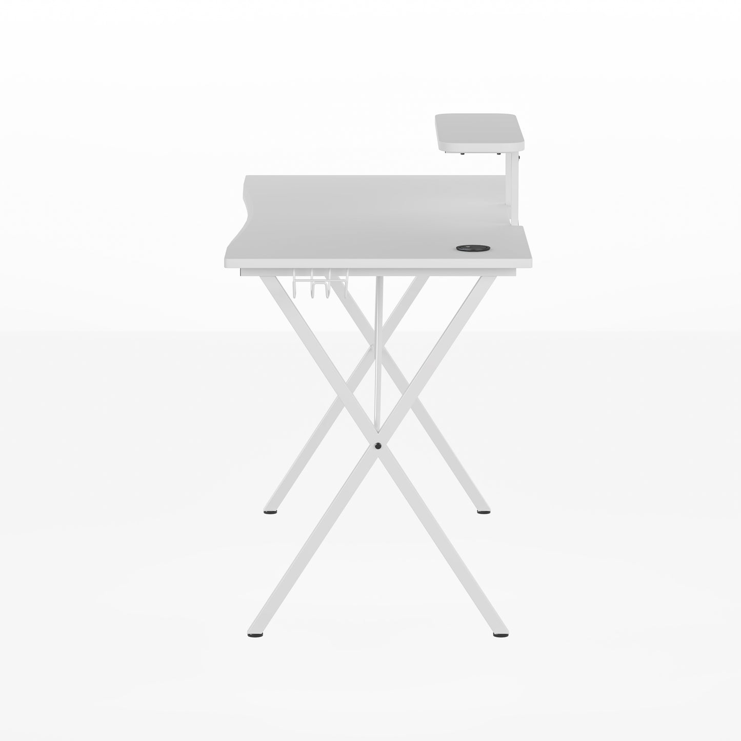 Mallot White Gaming Desk with Cup Holder, Headphone Hook, and Monitor/Smartphone Stand White Top/White Frame