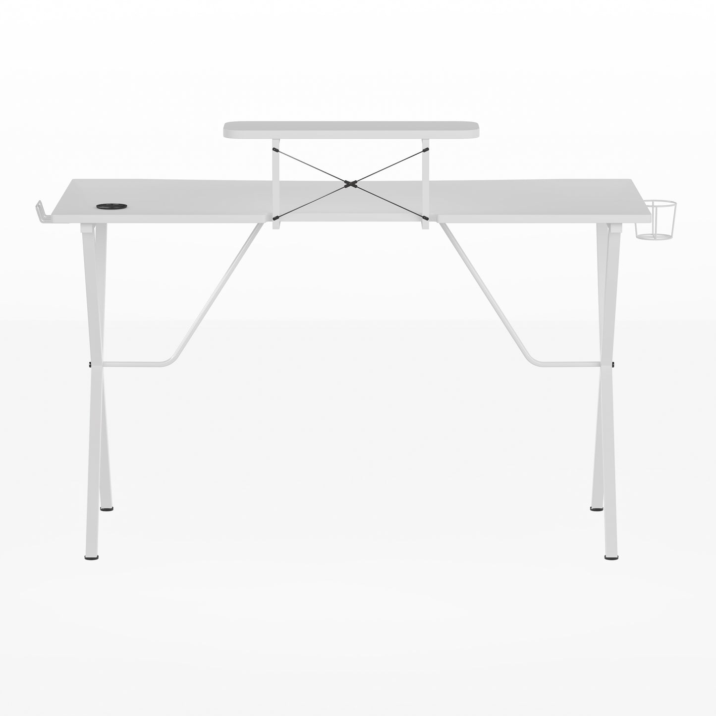 Mallot White Gaming Desk with Cup Holder, Headphone Hook, and Monitor/Smartphone Stand White Top/White Frame