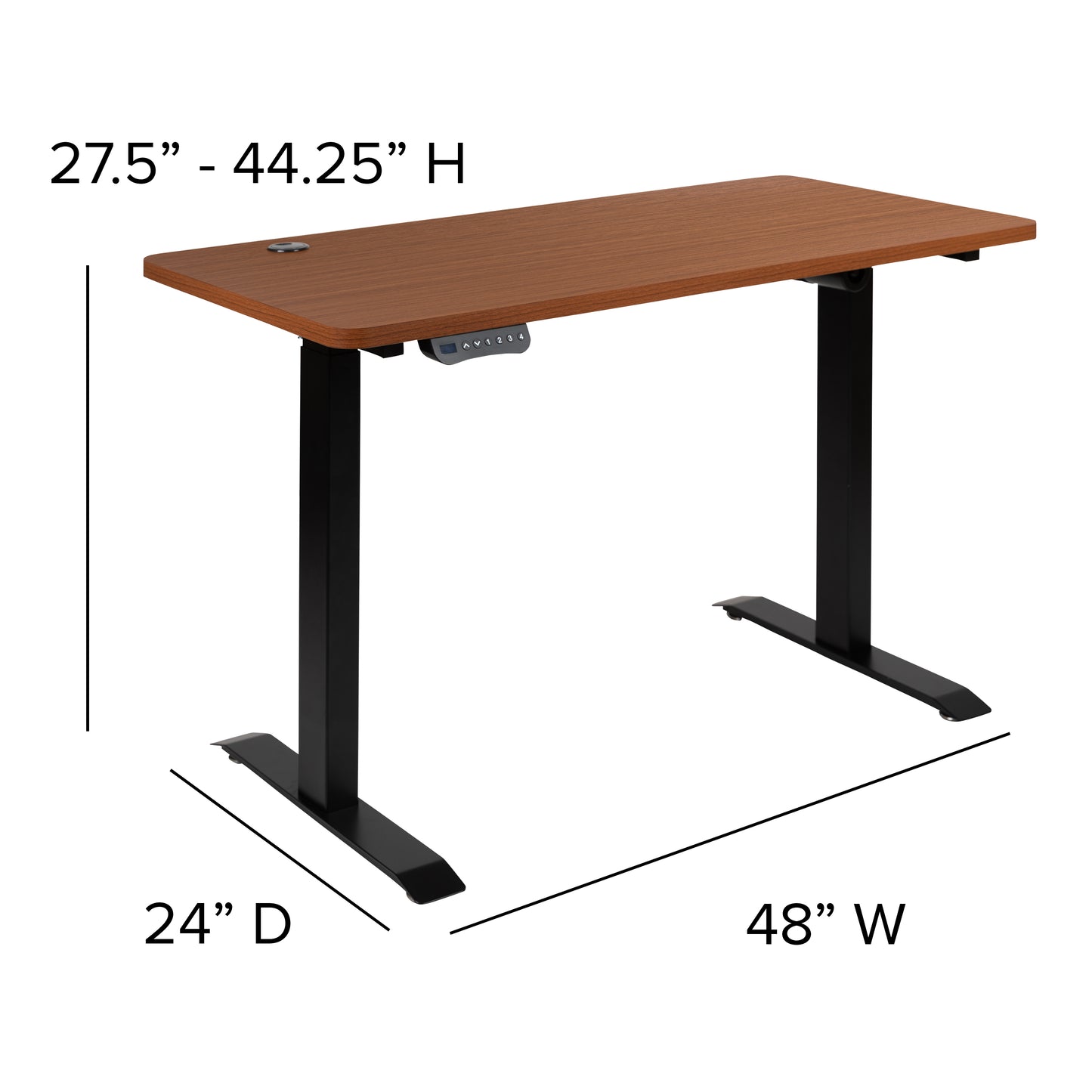Tanner Electric Height Adjustable Standing Desk - Table Top 48" Wide - 24" Deep (Mahogany) Mahogany