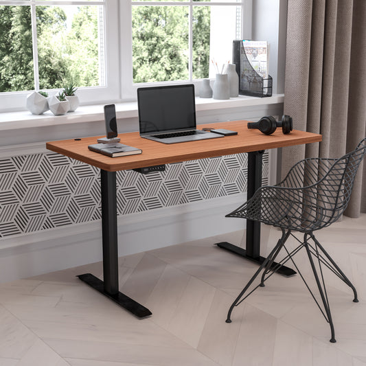 Tanner Electric Height Adjustable Standing Desk - Table Top 48" Wide - 24" Deep (Mahogany) Mahogany NAN-TG-2046-R-GG