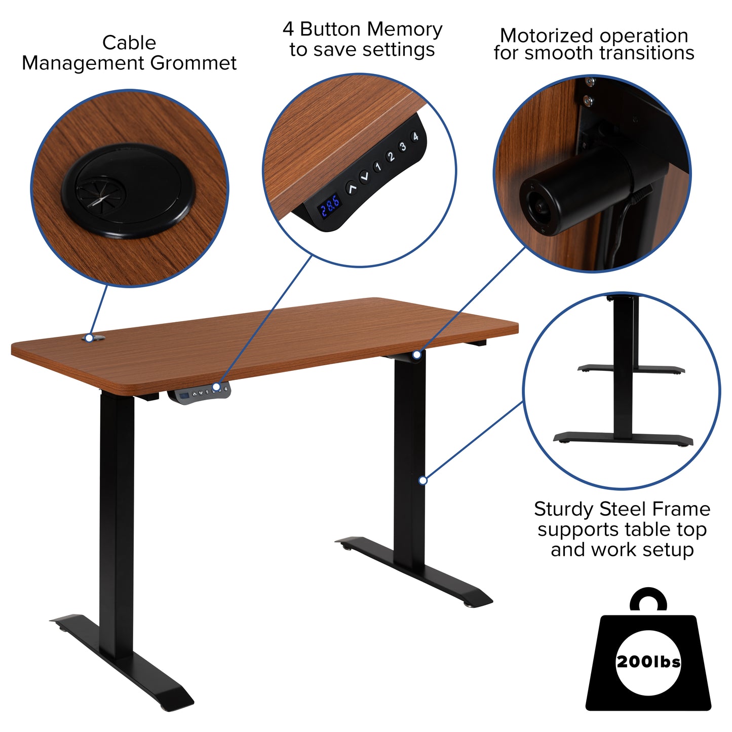 Tanner Electric Height Adjustable Standing Desk - Table Top 48" Wide - 24" Deep (Mahogany) Mahogany