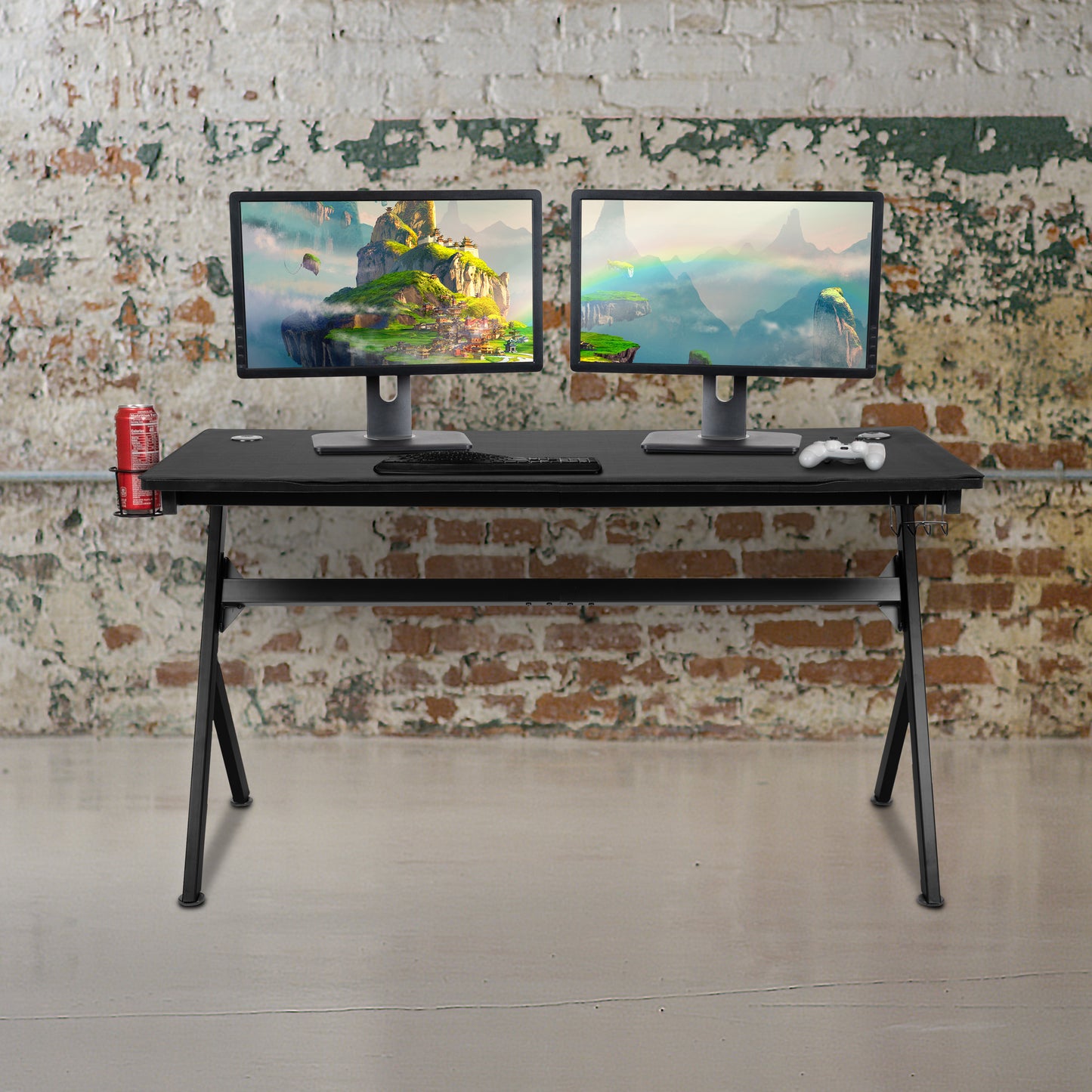 Duncan 55" x 24" Extra Large Gaming Desk with Headphone Hook and Cup Holder - Free Mouse Pad Black