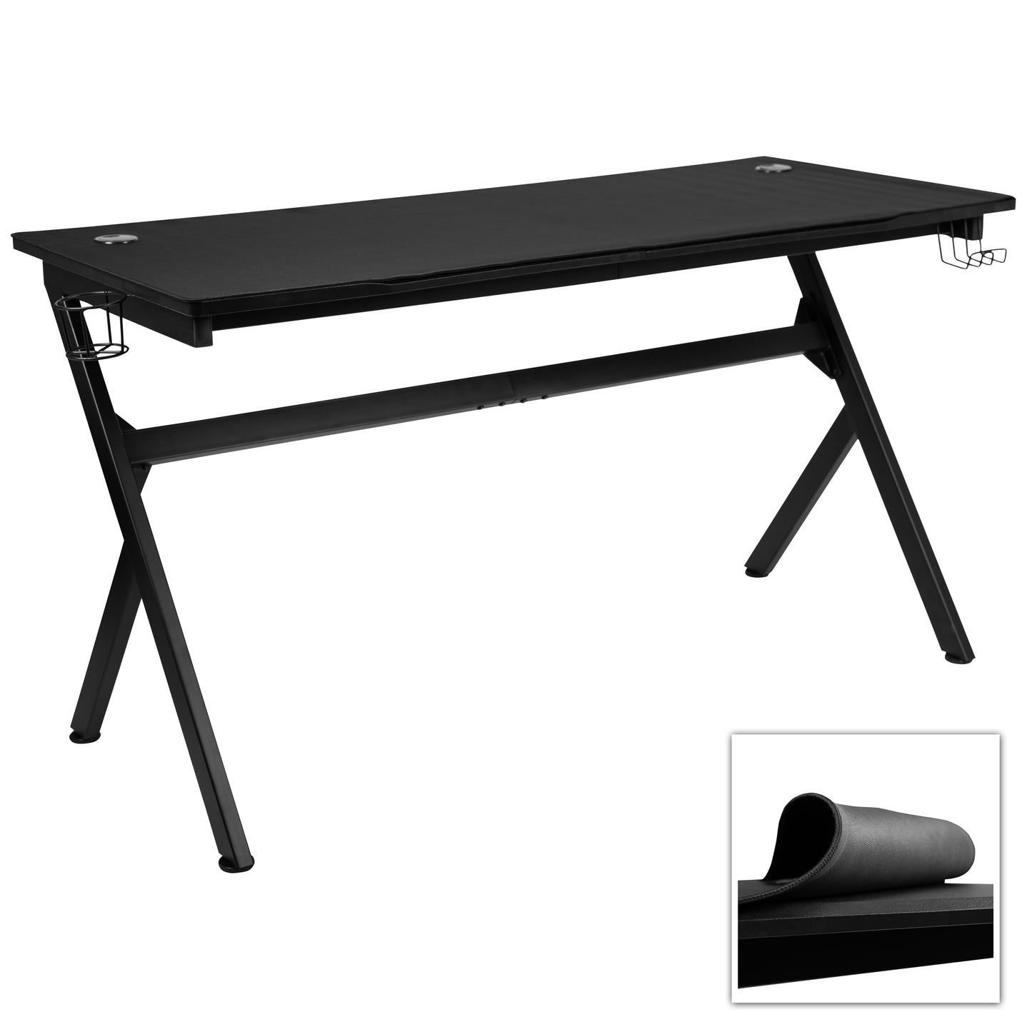 Duncan 55" x 24" Extra Large Gaming Desk with Headphone Hook and Cup Holder - Free Mouse Pad Black