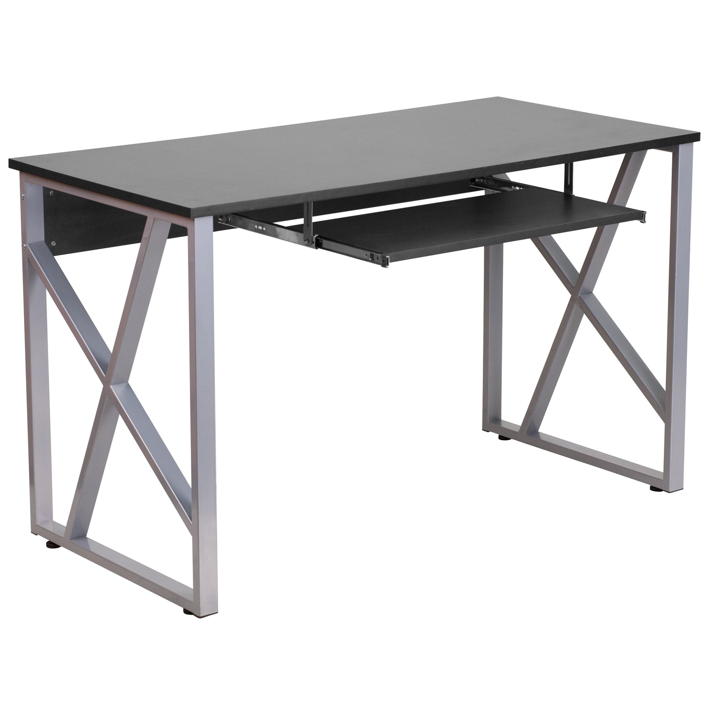 Salvador Black Computer Desk with Pull-Out Keyboard Tray and Cross-Brace Frame Black